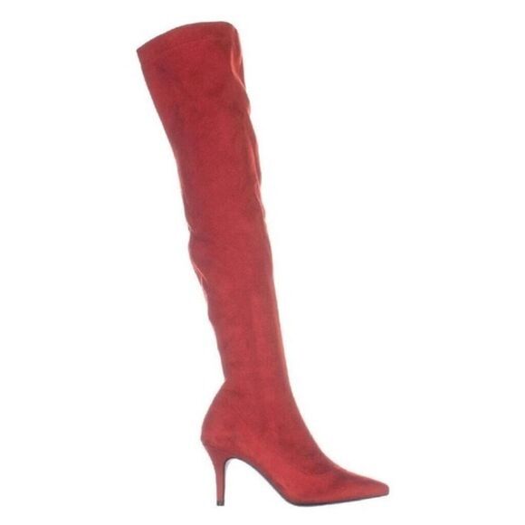 INC International Concepts BRIELLAF Fabric Point Toe Red Over The Knee Boots 6 - Picture 1 of 10